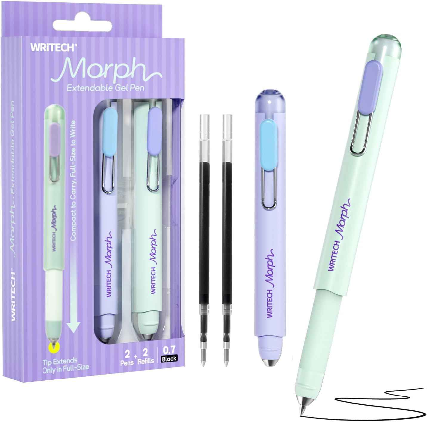WRITECH Gel Pens Soft Grip Pen Set with 2 Pens and 2 Refills