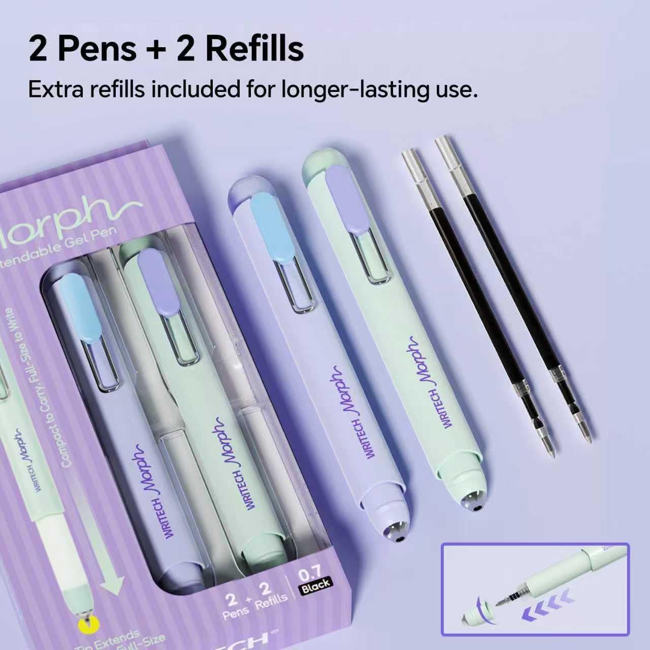 WRITECH Gel Pens Soft Grip Pen Set with 2 Pens and 2 Refills
