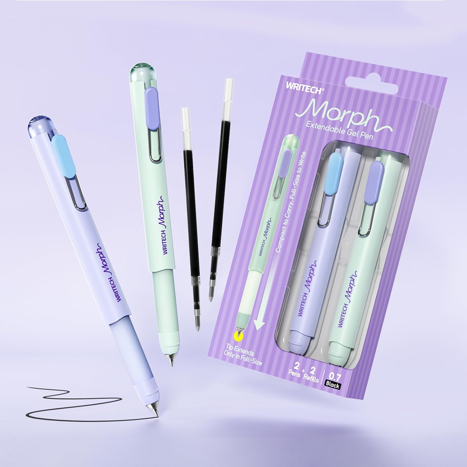 WRITECH Gel Pens Soft Grip Pen Set with 2 Pens and 2 Refills
